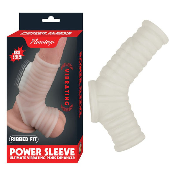 Nasstoys Power Sleeve Ribbed Fit Vibrating Penis Enhancer White - Royal Sins