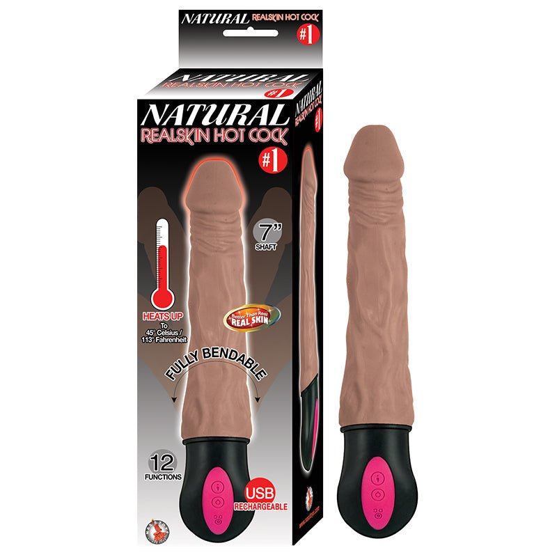 Natural Realskin Hot Cock 1 Fully Bendable 12 Function USB Cord Included Waterproof Brown - Royal Sins
