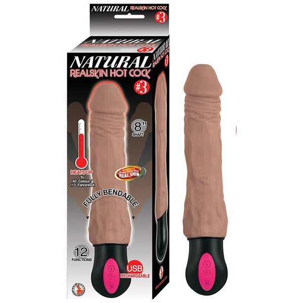 Natural Realskin Hot Cock 3 Fully Bendable 12 Function USB Cord Included Waterproof Brown - Royal Sins