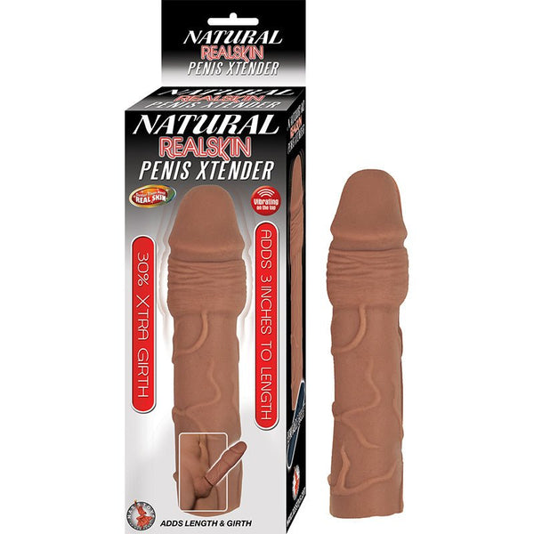 Natural Realskin Penis Xtender With Removable Bullet Waterproof Brown - Royal Sins