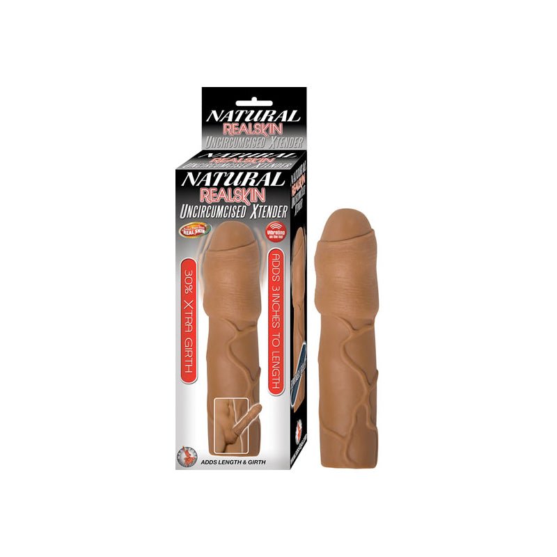 Natural Realskin Uncircumcised Xtender Removable Bullet Waterproof Brown - Royal Sins