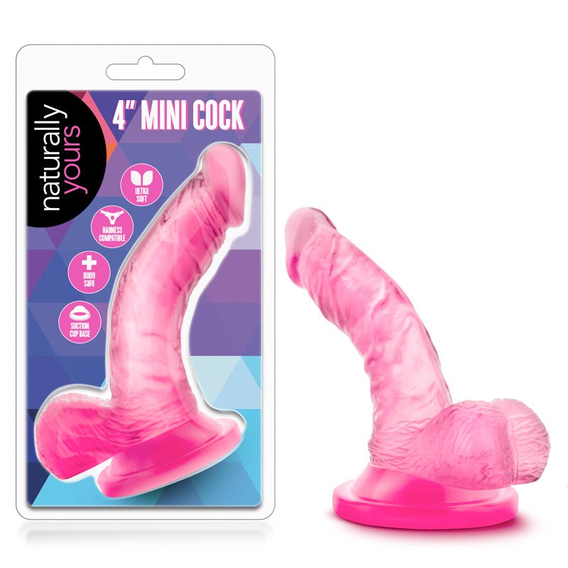 Naturally Yours 4 in. Mini Cock Realistic Dildo with Balls Pink - Royal Sins