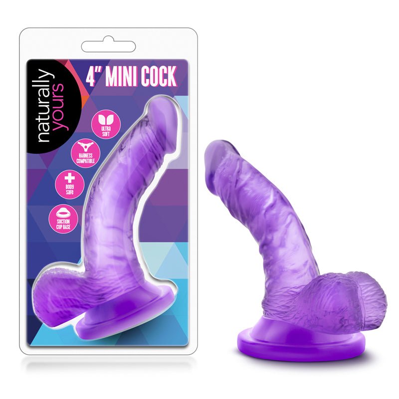 Naturally Yours 4 in. Mini Cock Realistic Dildo with Balls Purple - Royal Sins