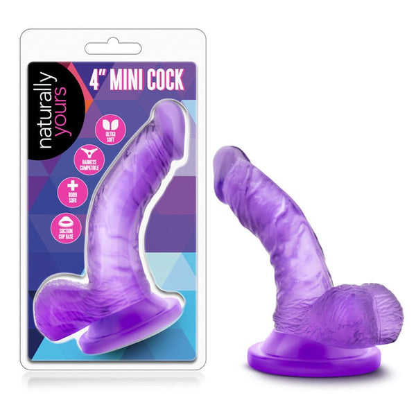 Naturally Yours 4 in. Mini Cock Realistic Dildo with Balls Purple - Royal Sins