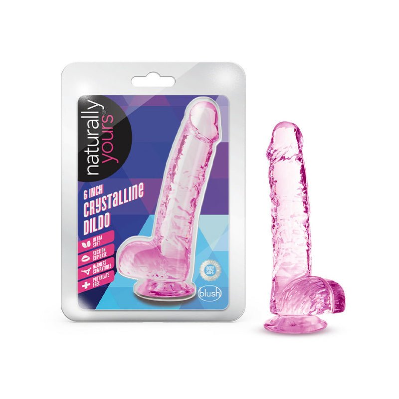 Naturally Yours Crystalline 6 in. Dildo with Balls Rose - Royal Sins