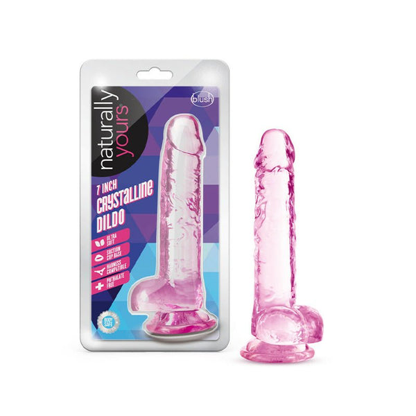 Naturally Yours Crystalline 7 in. Dildo with Balls Rose - Royal Sins