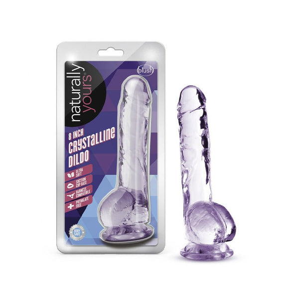 Naturally Yours Crystalline 8 in. Dildo with Balls Amethyst - Royal Sins