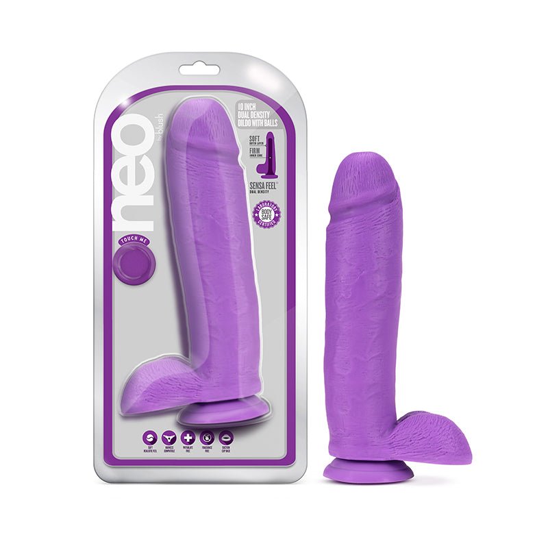 Neo 10 in. Dual Density Dildo with Balls Neon Purple - Royal Sins