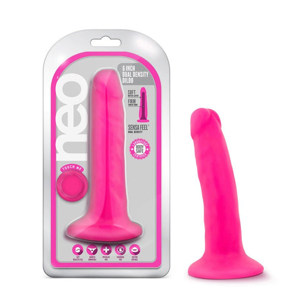 Neo 6 in. Dual Density Dildo Neon Pink - Royal Sins
