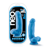 Neo Elite 7 in. Silicone Dual Density Dildo with Balls Neon Blue - Royal Sins