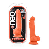 Neo Elite 7.5 in. Silicone Dual Density Dildo with Balls Neon Orange - Royal Sins