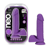 Neo Elite 8 in. Silicone Dual Density Dildo With Balls Neon Purple - Royal Sins