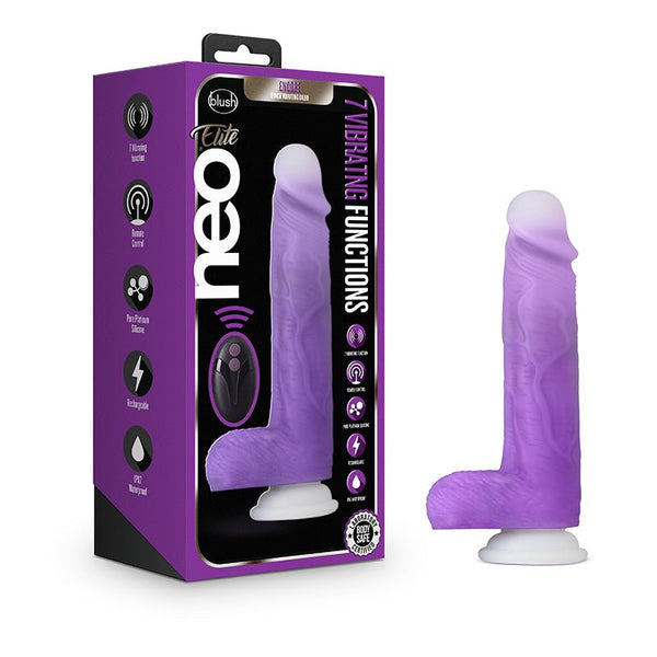 Neo Elite Encore 8 in. Silicone Vibrating Dildo with Balls Purple - Royal Sins