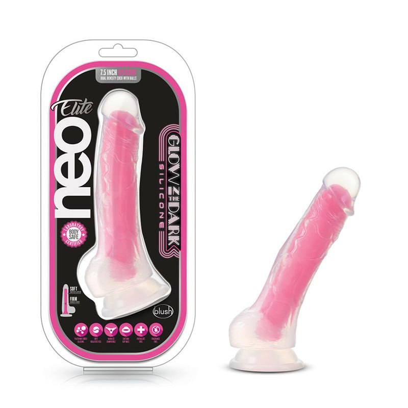 Neo Elite Glow in the Dark Viper 7 in. Dual - Density Dildo Neon Pink - Royal Sins