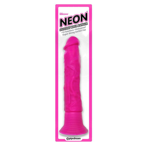 Neon Silicone Wall Banger 7.5 in. Realistic Vibrating Dildo With Suction Cup Pink - Royal Sins