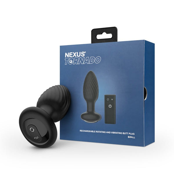 Nexus Tornado Rechargeable Remote - Controlled Rotating & Vibrating Textured Silicone Anal Plug Black - Royal Sins