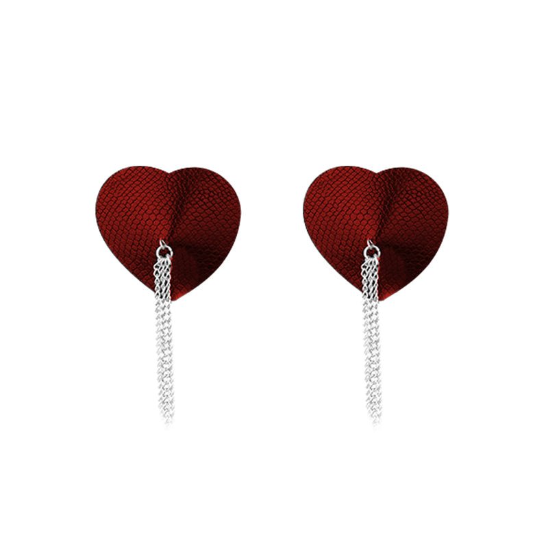 Nipplicious Dominatrix Leather Collar & Pasties With Chain Red - Royal Sins