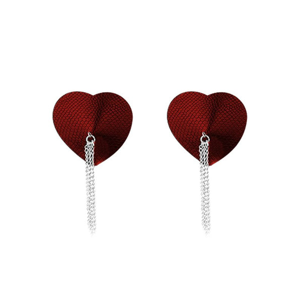 Nipplicious Dominatrix Leather Collar & Pasties With Chain Red - Royal Sins