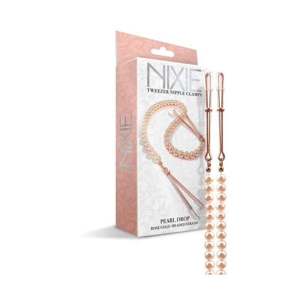 Nixie Pearl Drop Beaded Tweezer Nipple Clamps Rose Gold - Royal Sins