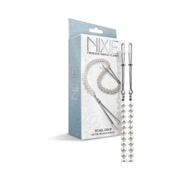 Nixie Pearl Drop Beaded Tweezer Nipple Clamps Silver - Royal Sins