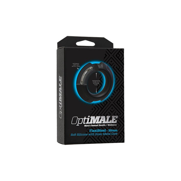 OptiMALE FlexiSteel Silicone, Metal Core Cock Ring 35 mm Black - Royal Sins