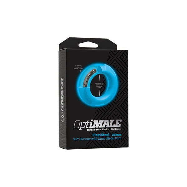OptiMALE FlexiSteel Silicone, Metal Core Cock Ring 35 mm Blue - Royal Sins