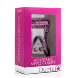 Ouch! Adjustable Metal Nipple Clamps With Chain Pink - Royal Sins