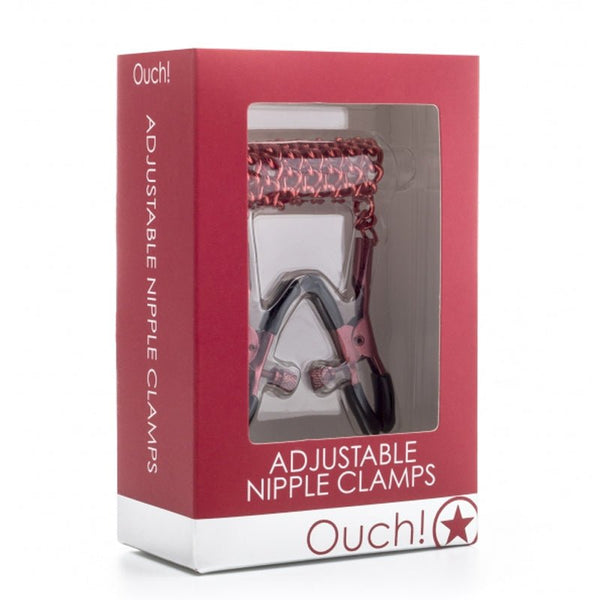 Ouch! Adjustable Metal Nipple Clamps With Chain Red - Royal Sins