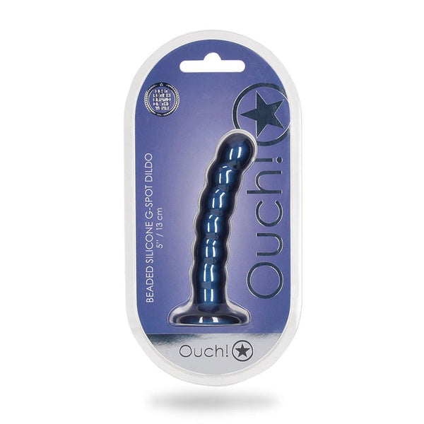 Ouch! Beaded Silicone 5 in. G - Spot Dildo Metallic Blue - Royal Sins