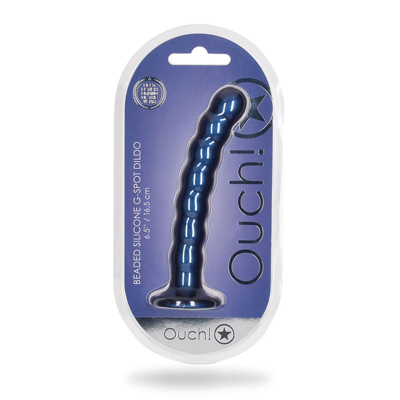 Ouch! Beaded Silicone 6.5 in. G - Spot Dildo Metallic Blue - Royal Sins