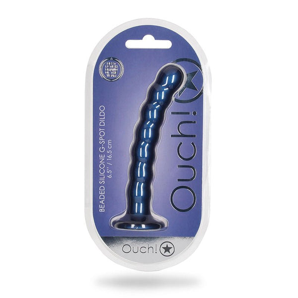 Ouch! Beaded Silicone 6.5 in. G - Spot Dildo Metallic Blue - Royal Sins