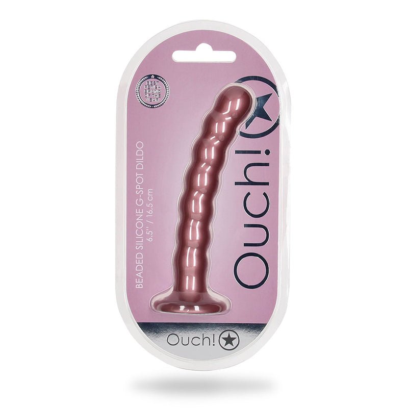 Ouch! Beaded Silicone 6.5 in. G - Spot Dildo Rose Gold - Royal Sins