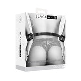 Ouch! Black & White Adjustable Bonded Leather Wrist Cuffs With Handle Black - Royal Sins