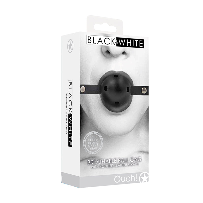 Ouch! Black & White Breathable Ball Gag With Bonded Leather Straps Black - Royal Sins