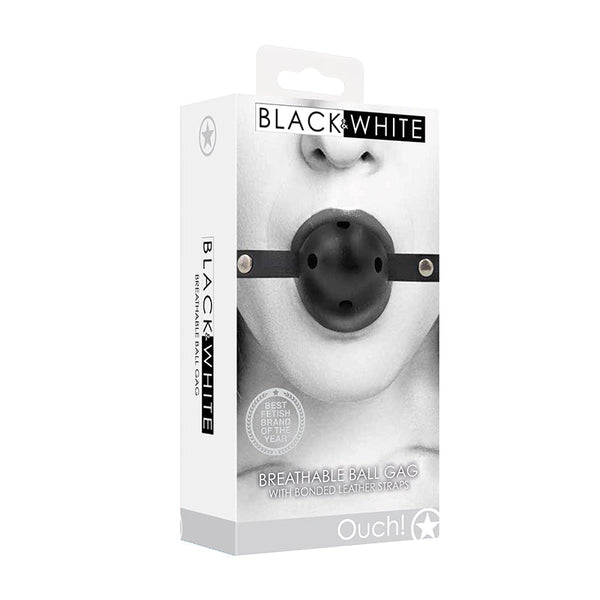 Ouch! Black & White Breathable Ball Gag With Bonded Leather Straps Black - Royal Sins