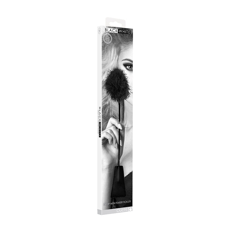 Ouch! Black & White Dual - Ended Crop With Feather Tickler Black - Royal Sins