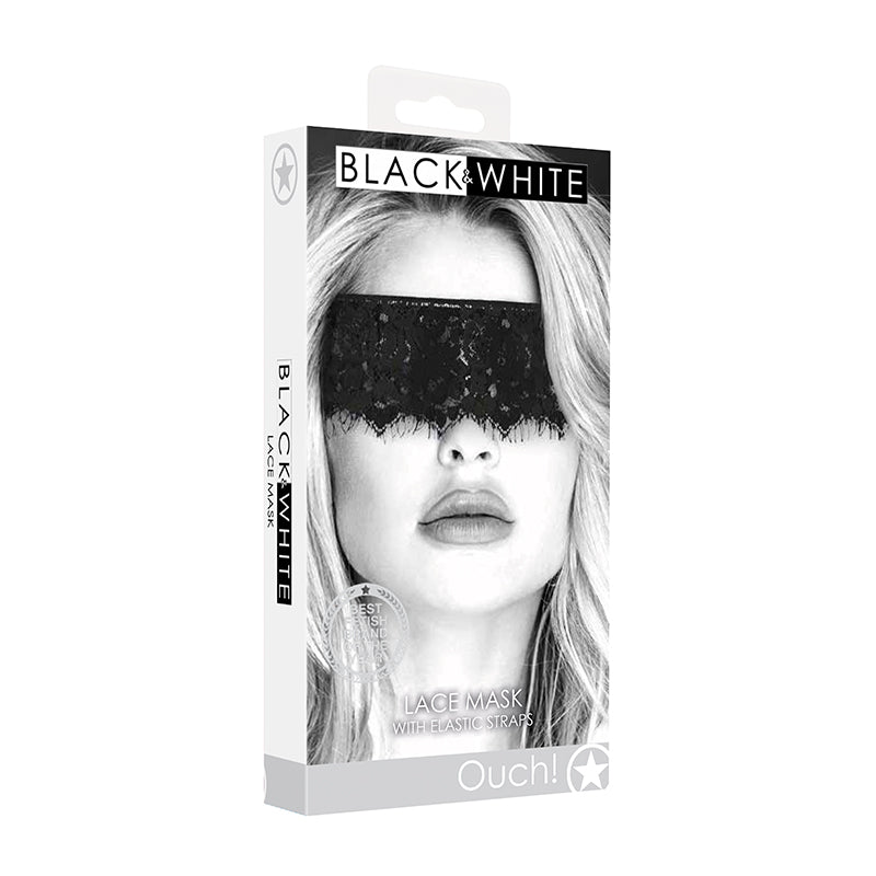 Ouch! Black & White Lace Mask With Elastic Straps Blindfold Black - Royal Sins