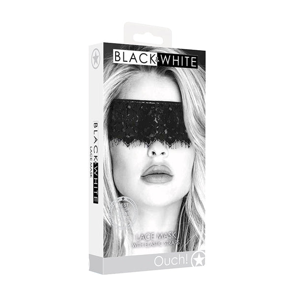 Ouch! Black & White Lace Mask With Elastic Straps Blindfold Black - Royal Sins