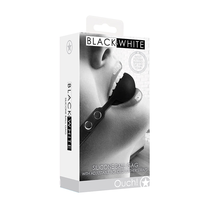 Ouch! Black & White Silicone Ball Gag With Adjustable Bonded Leather Straps Black - Royal Sins