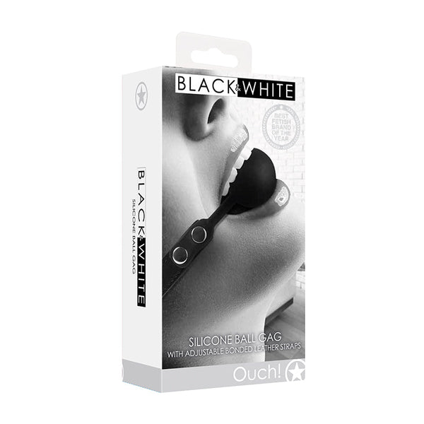 Ouch! Black & White Silicone Ball Gag With Adjustable Bonded Leather Straps Black - Royal Sins