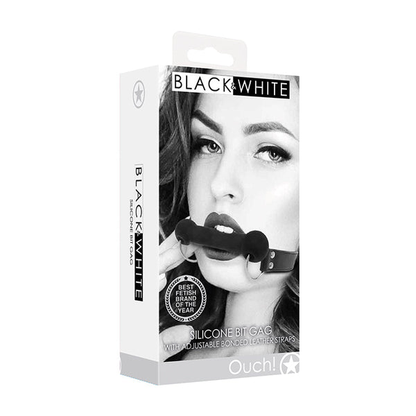 Ouch! Black & White Silicone Bit Gag With Adjustable Bonded Leather Straps Black - Royal Sins