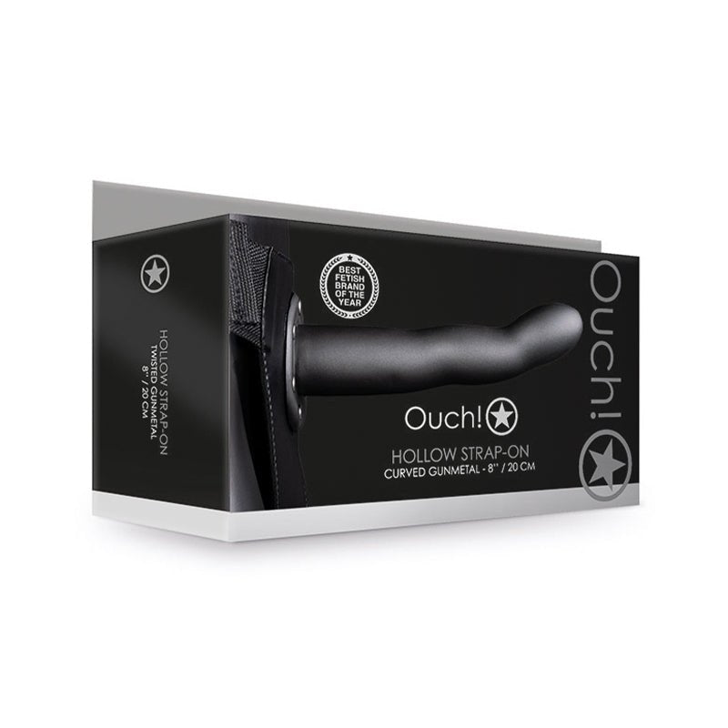 Ouch! Curved 8 in. Hollow Strap - On Gunmetal - Royal Sins
