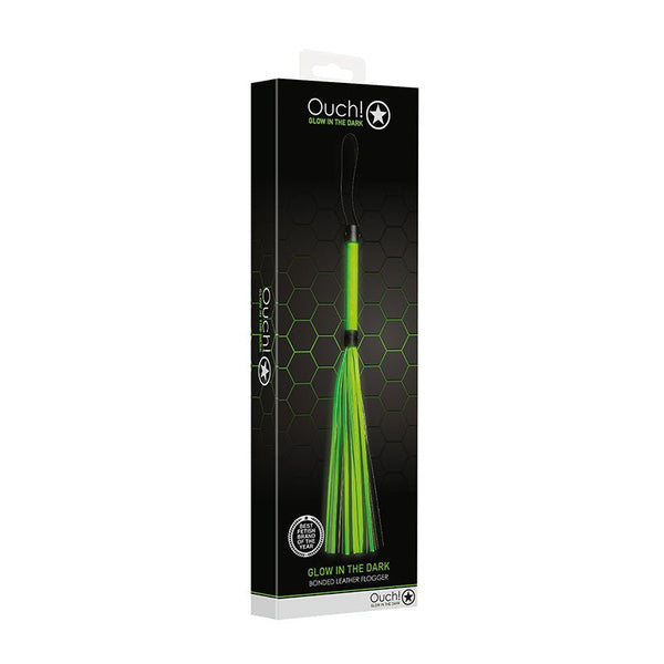 Ouch! Glow in the Dark Bonded Leather Flogger Neon Green - Royal Sins