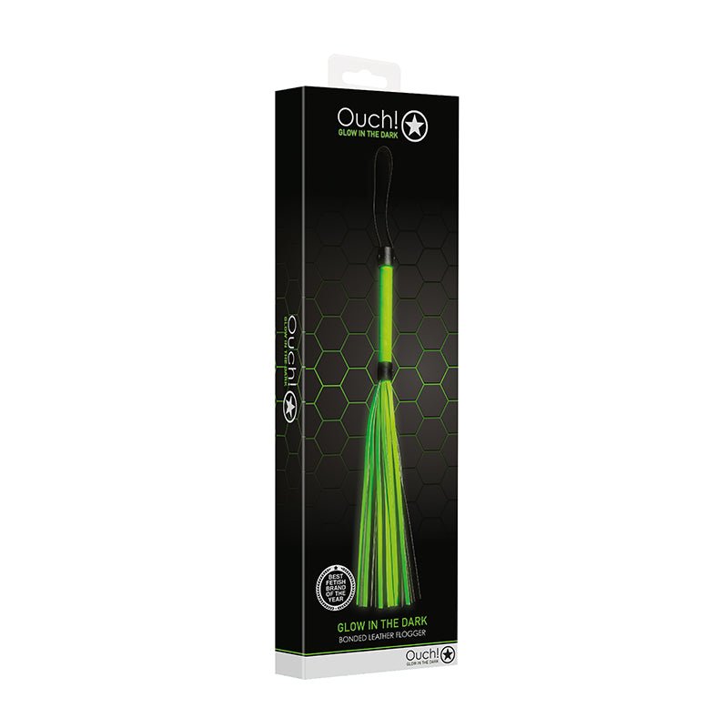 Ouch! Glow in the Dark Bonded Leather Flogger Neon Green - Royal Sins