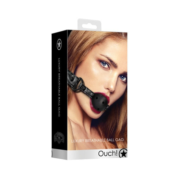 Ouch! Luxury Adjustable Breathable Ball Gag Black - Royal Sins