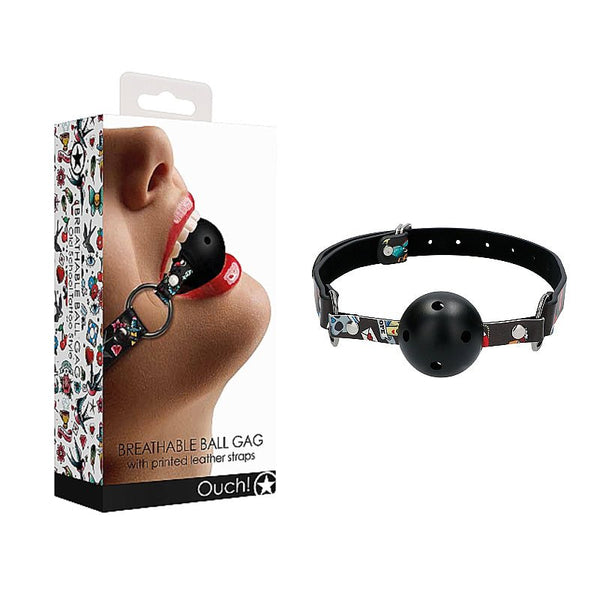 Ouch! Old School Tattoo Style Breathable Ball Gag With Adjustable Printed Straps Multi - Color - Royal Sins