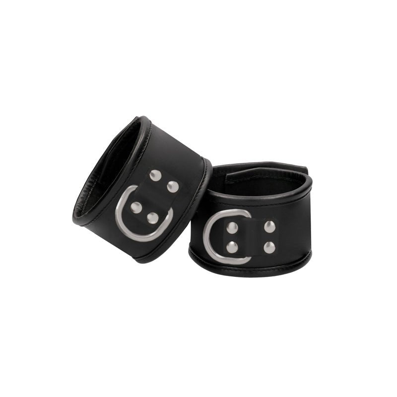 Ouch! Pain Saddle Leather Adjustable Restraint Handcuff With Padlock Black - Royal Sins