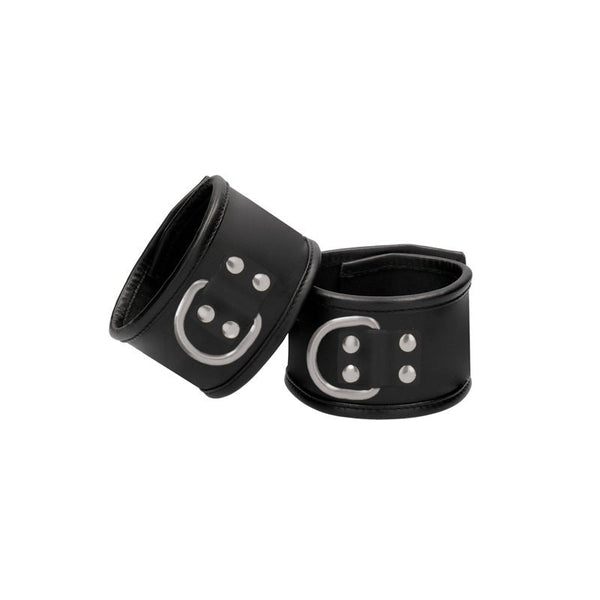 Ouch! Pain Saddle Leather Adjustable Restraint Handcuff With Padlock Black - Royal Sins