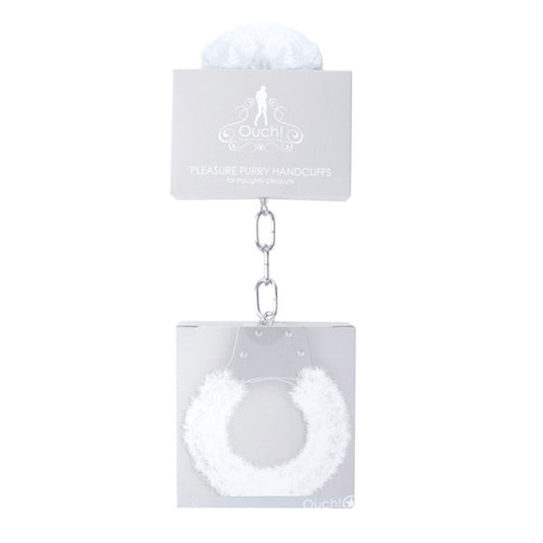 Ouch! Pleasure Furry Handcuffs With Quick - Release White - Royal Sins