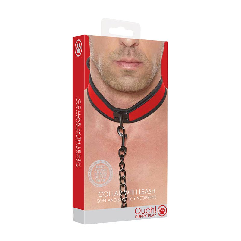 Ouch! Puppy Play Neoprene Collar With Leash Red/Black - Royal Sins